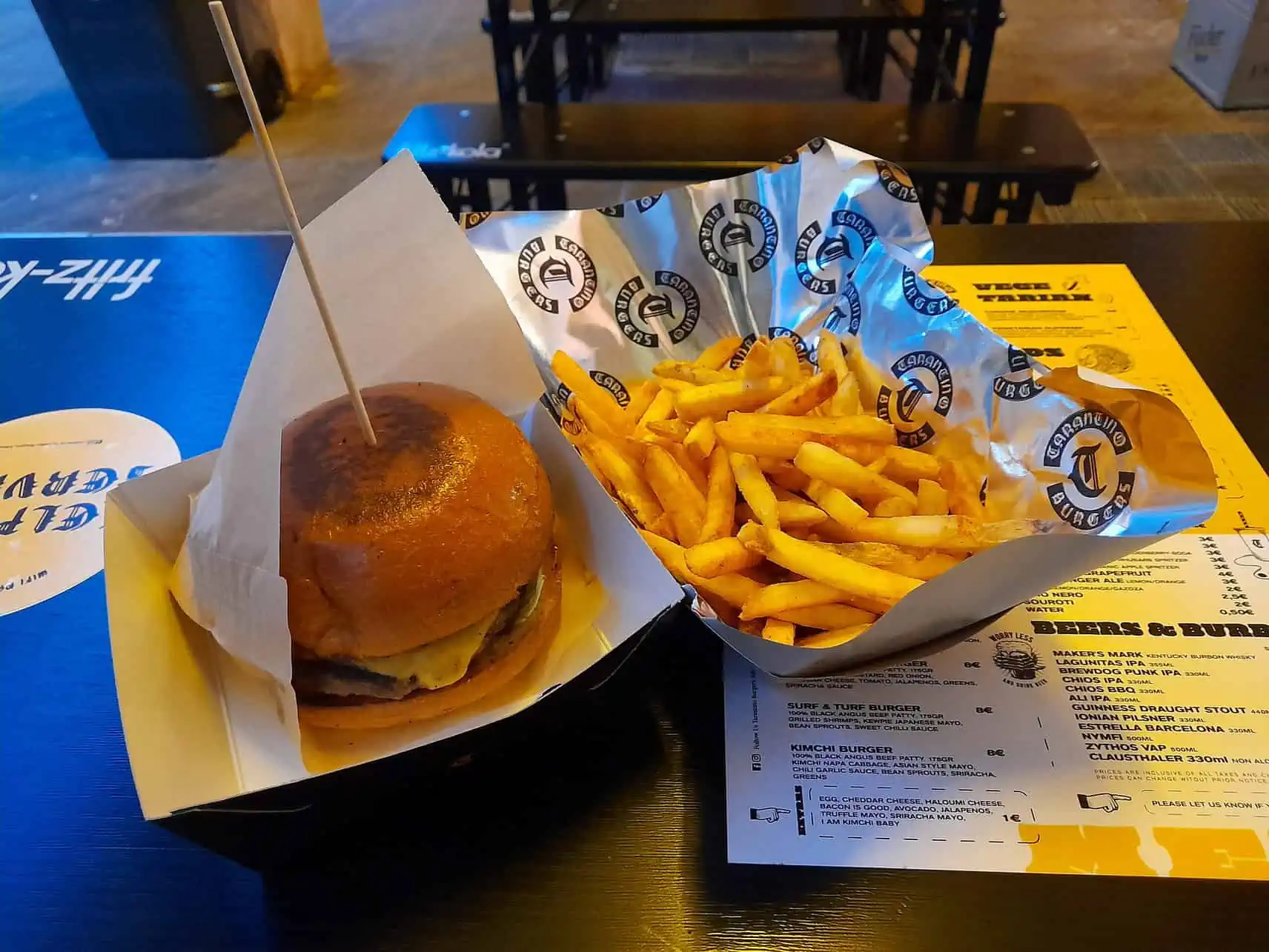Burger and fries at Tarantino Burgers